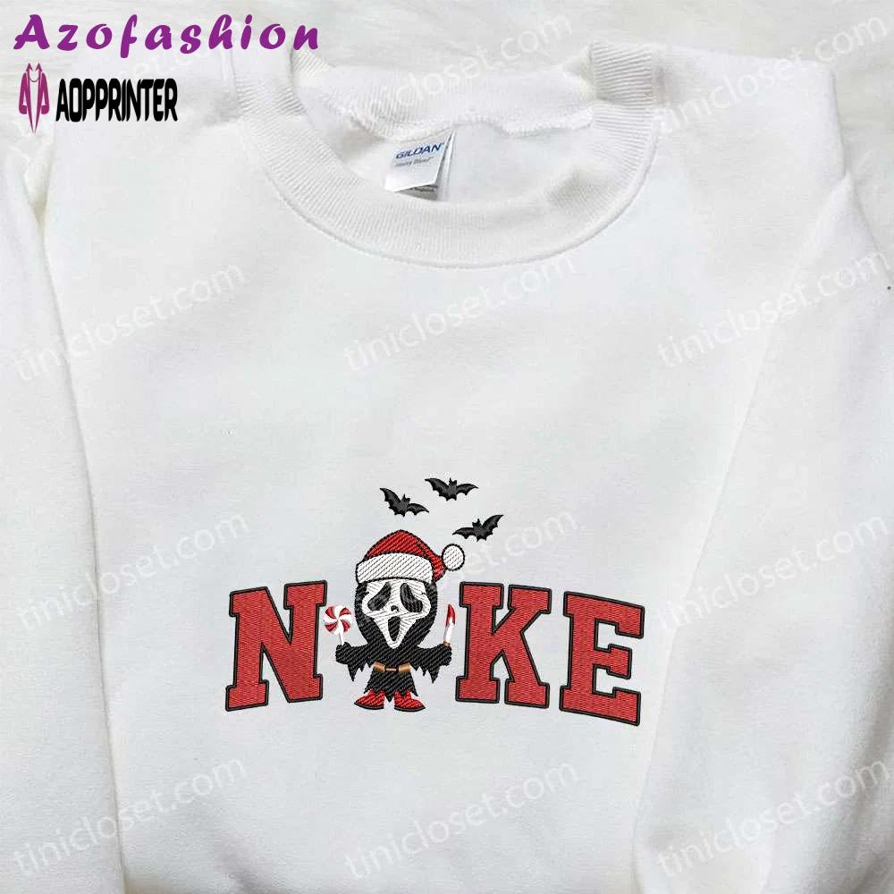 Nike x christmas scream ghost face embroidered shirt: best family gifts nike inspired shirt Embroidered Shirt
