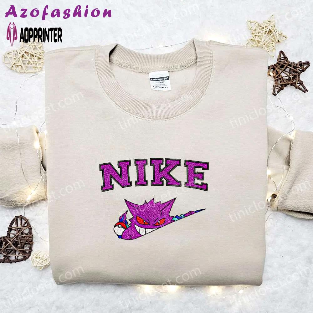 Nike x gengar anime embroidered sweatshirt & pokemon shirt: perfect family gift ideas Embroidered Shirt