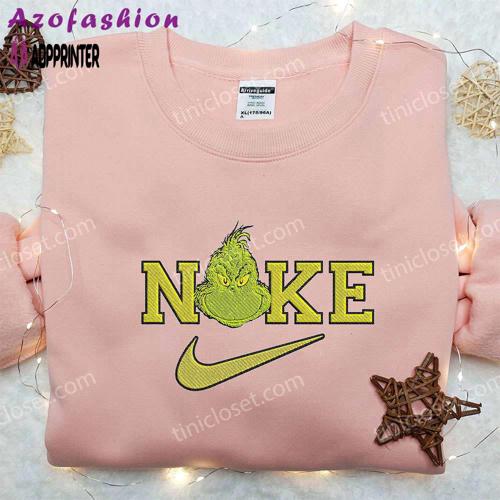 Nike x grinch head embroidered shirt – custom holiday apparel for nike fans Embroidered Shirt