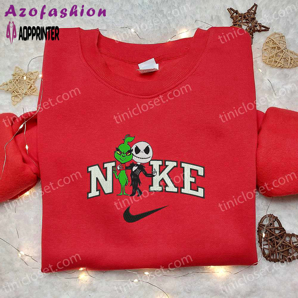 Nike x grinch & jack skellington embroidered hoodie & t-shirt: best funny halloween costumes Embroidered Shirt