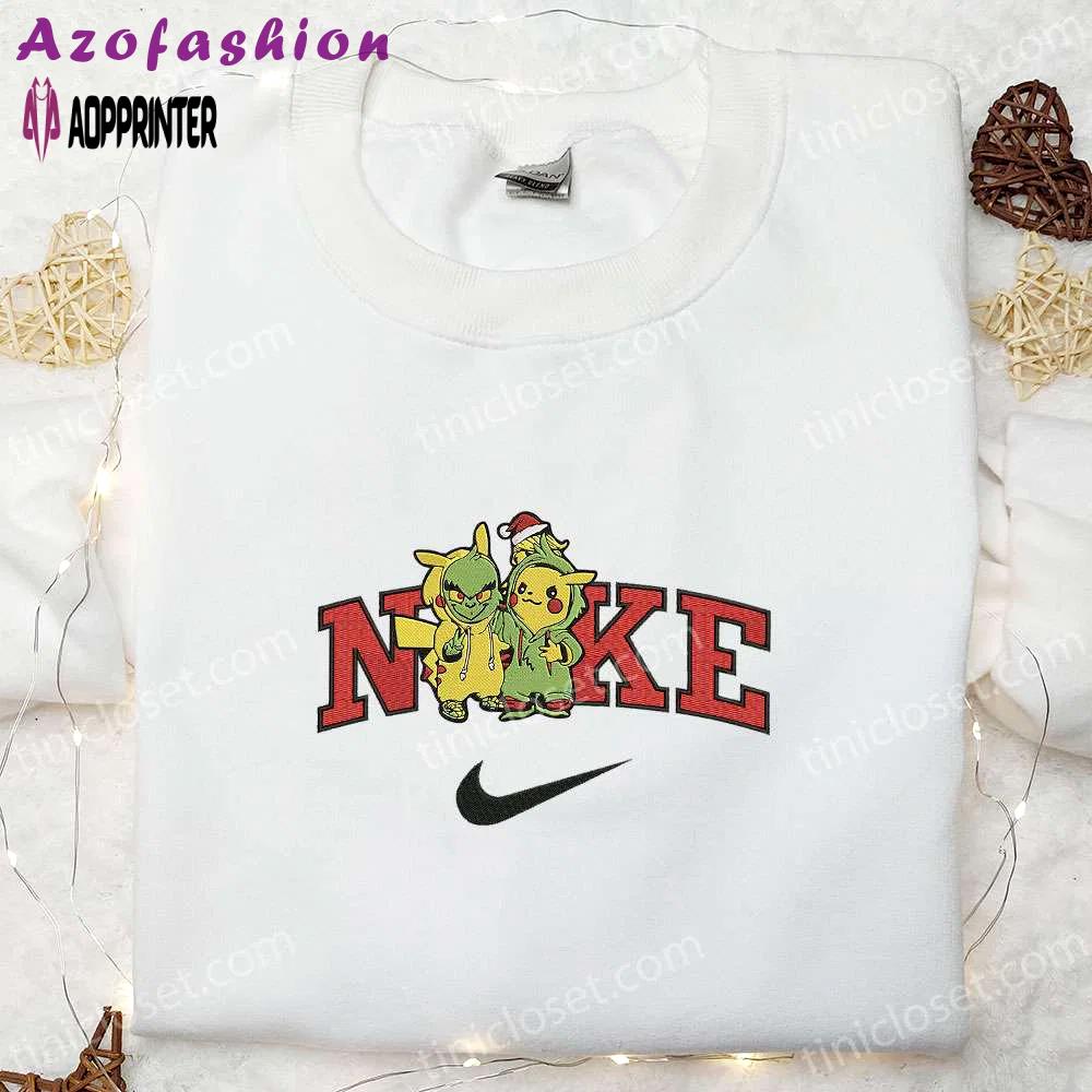 Nike x grinch pikachu halloween embroidered shirt – adorable pokemon apparel Embroidered Shirt