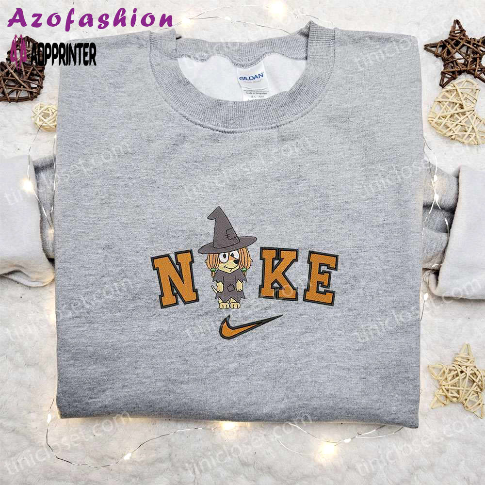 Nike x halloween bluey dog embroidered shirt: cute & best halloween gifts for family Embroidered Shirt
