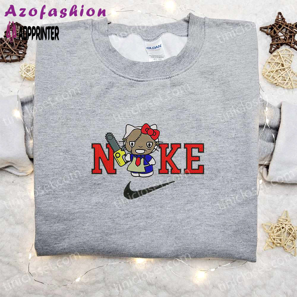 Nike x hello kitty leatherface embroidered sweatshirt & spirit halloween t-shirt: funny hoodie Embroidered Shirt