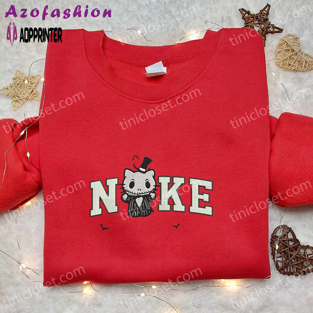 Nike x hello kitty x jack skellington embroidered sweatshirt: funny halloween hoodie ideal family gifts Embroidered Shirt