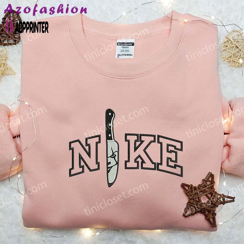 Nike x knife pennywise embroidered shirt: custom halloween shirt Embroidered Shirt