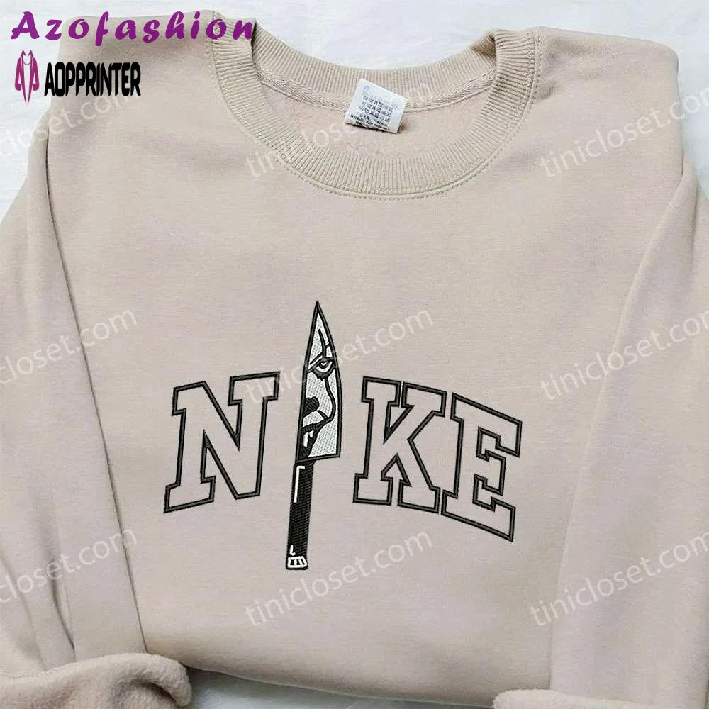 Nike x knife pennywise embroidered shirt – halloween inspired spooky nike shirt Embroidered Shirt