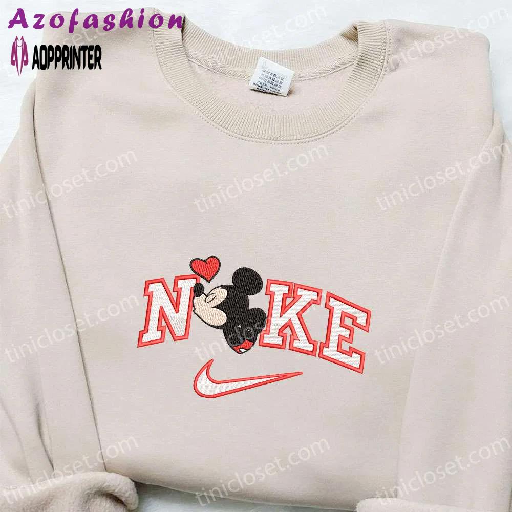 Nike x mickey kiss heart shirt & disney characters hoodie: best valentine s day gift ideas Embroidered Shirt