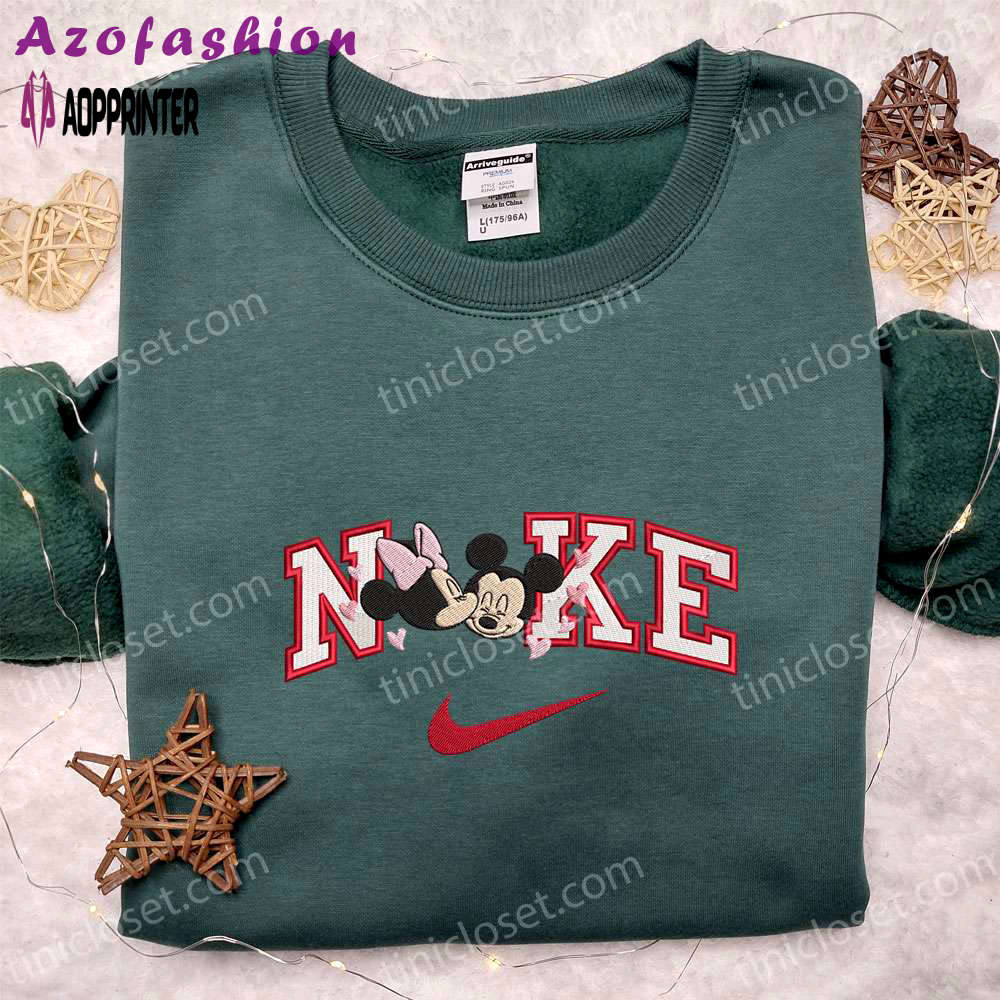 Nike x mickey & minnie kiss hearts shirt & hoodie: best valentine s day gift ideas Embroidered Shirt