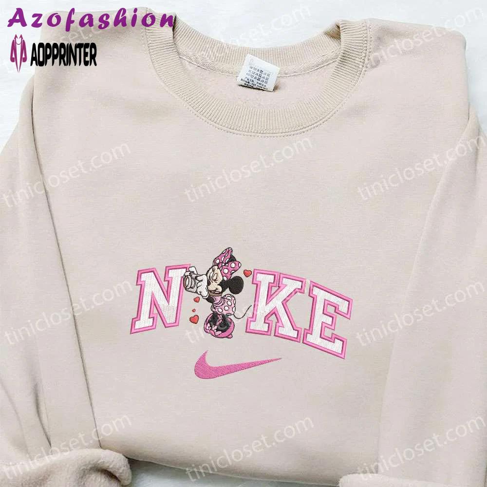 Nike x minnie camera hearts shirt & disney characters hoodie: best valentine’s day gift ideas Embroidered Shirt