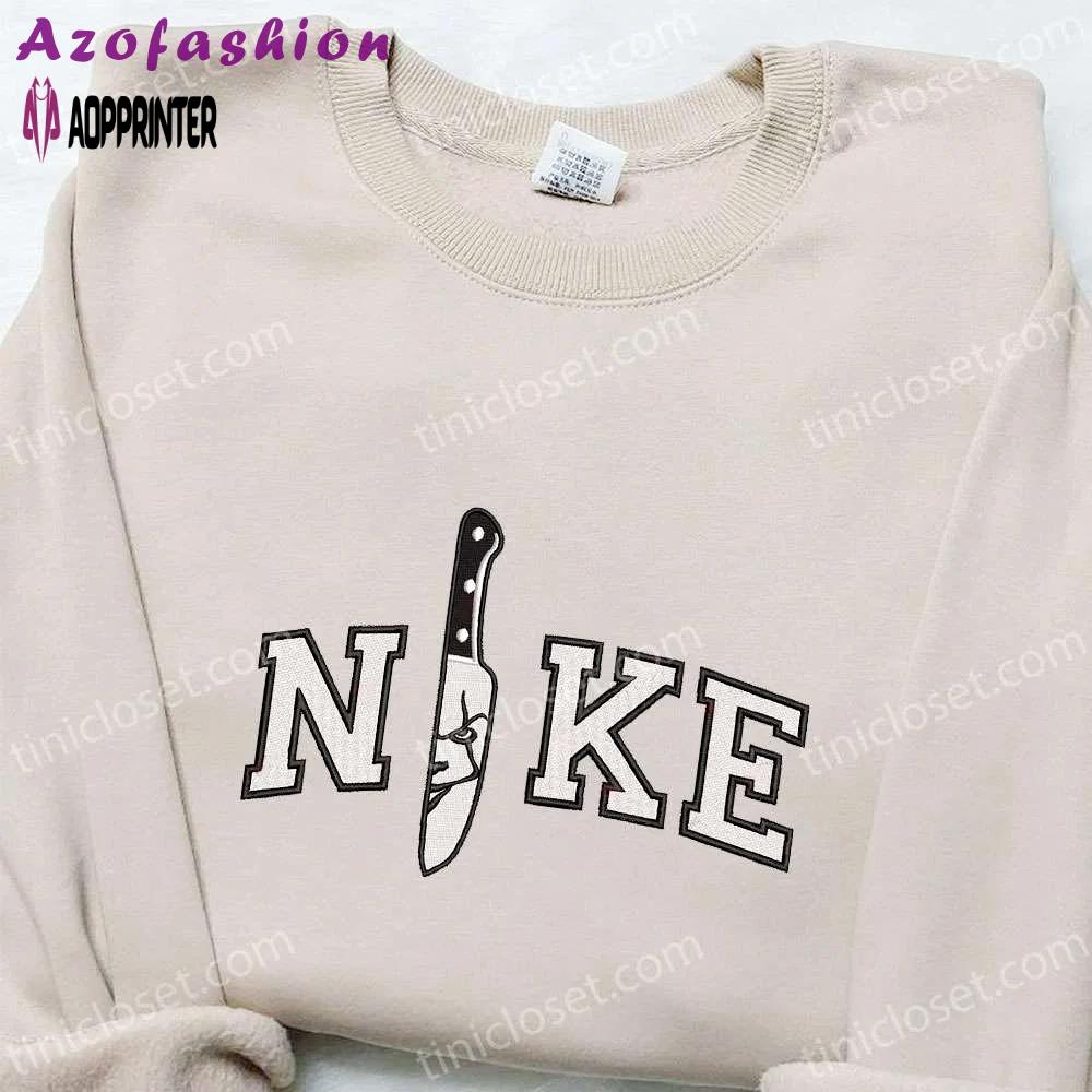 Nike x pennywise knife embroidered shirt – halloween movie inspired t-shirt Embroidered Shirt