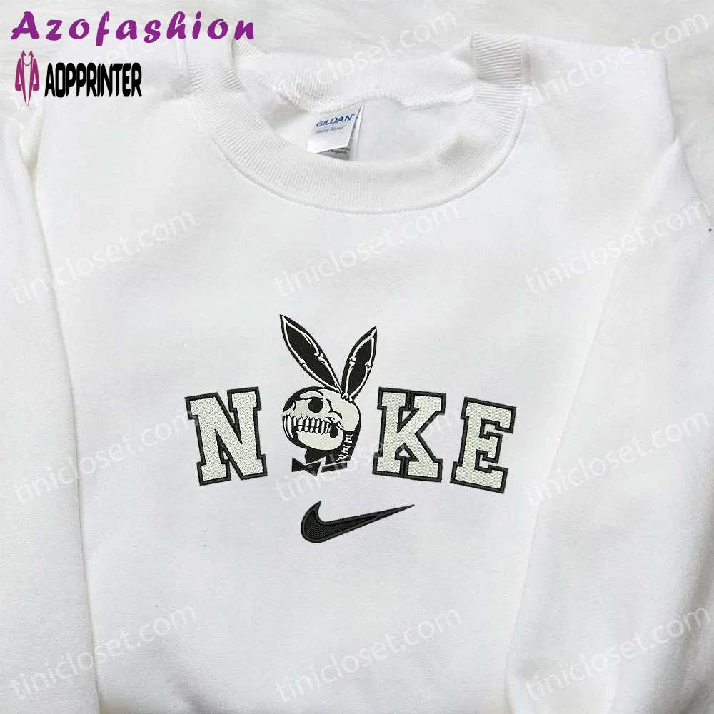 Nike x playboy bunny skeleton shirt: funny halloween embroidery & nike-inspired style Embroidered Shirt