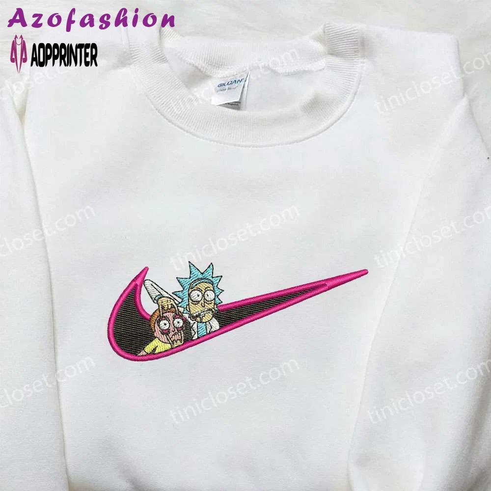 Nike x rick and morty cartoon embroidered shirt – unique nike inspired design Embroidered Shirt