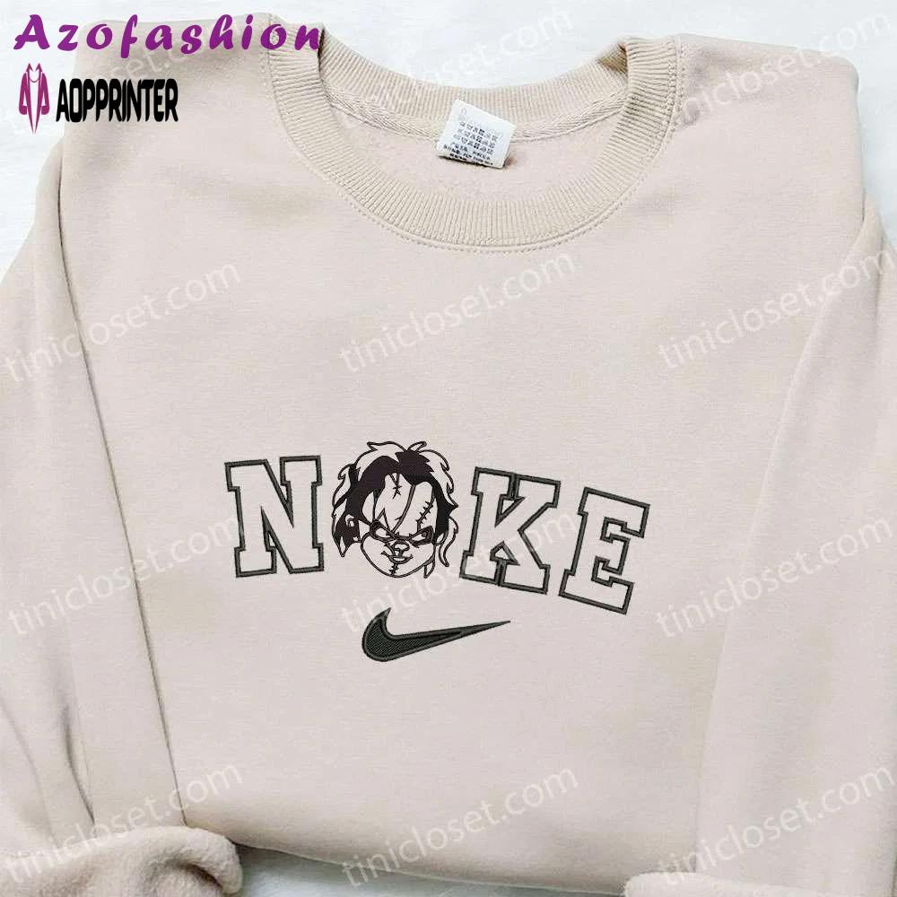 Nike x scary chucky face hoodie: silhouette horror movie sweatshirt perfect halloween gift Embroidered Shirt