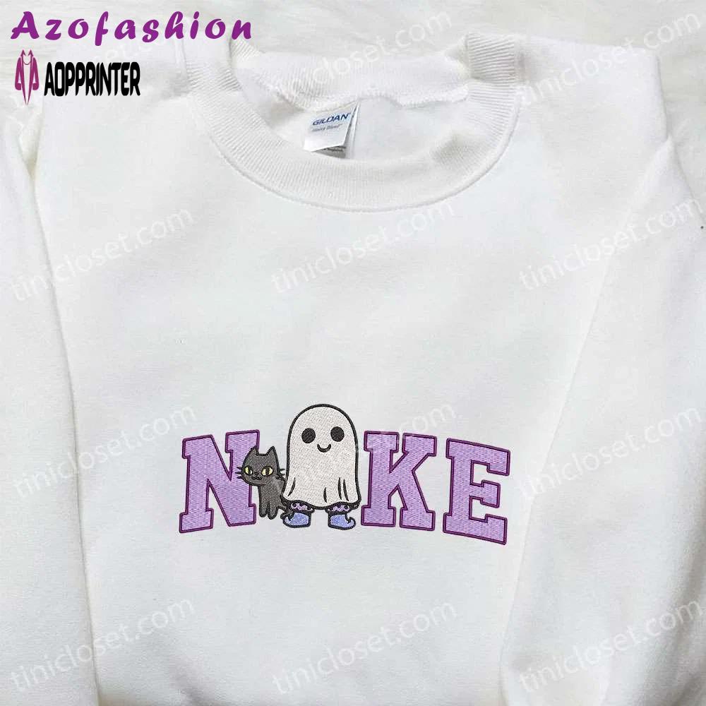 Nike x spooky ghost halloween cat shirt: amazing embroidered tee nike inspired Embroidered Shirt