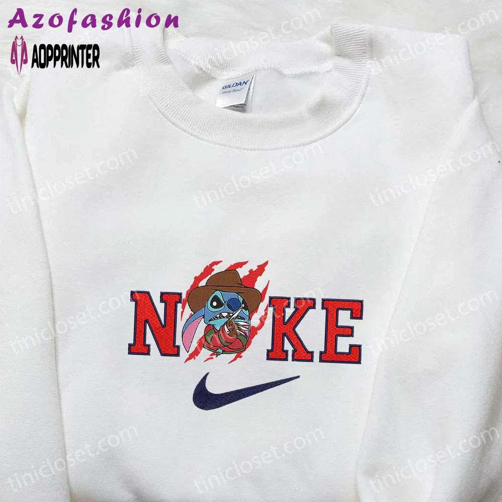 Nike x stitch freddy krueger embroidered shirt – funny halloween & nike inspired design Embroidered Shirt