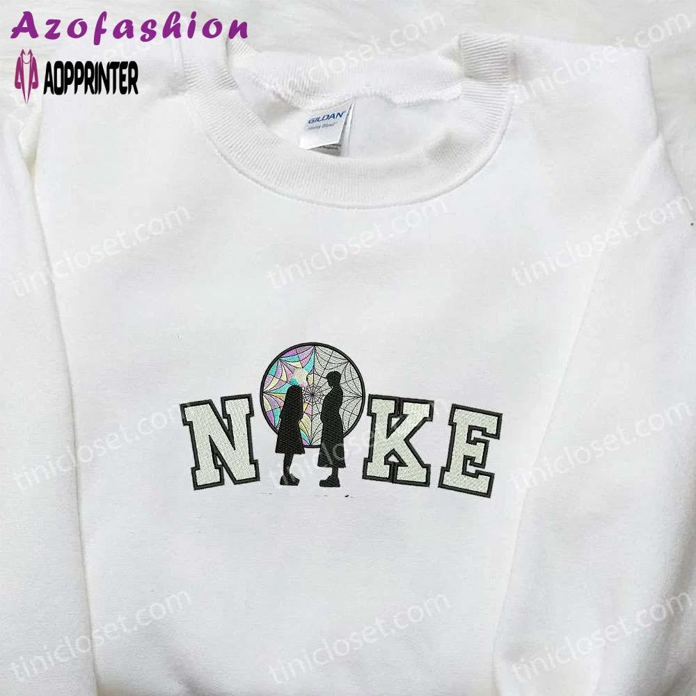 Nike x wednesday embroidered sweatshirt: cool halloween hoodie perfect gift for halloween lovers Embroidered Shirt