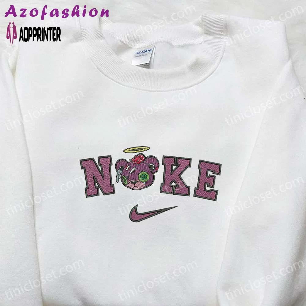 Nike x zombie teddy bear sweatshirt: halloween embroidered hoodie & inspired shirt Embroidered Shirt