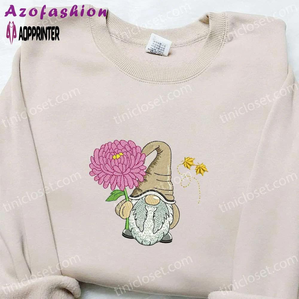 November chrysanthemum flower gnome shirt christmas hoodie – best family gifts Embroidered Shirt