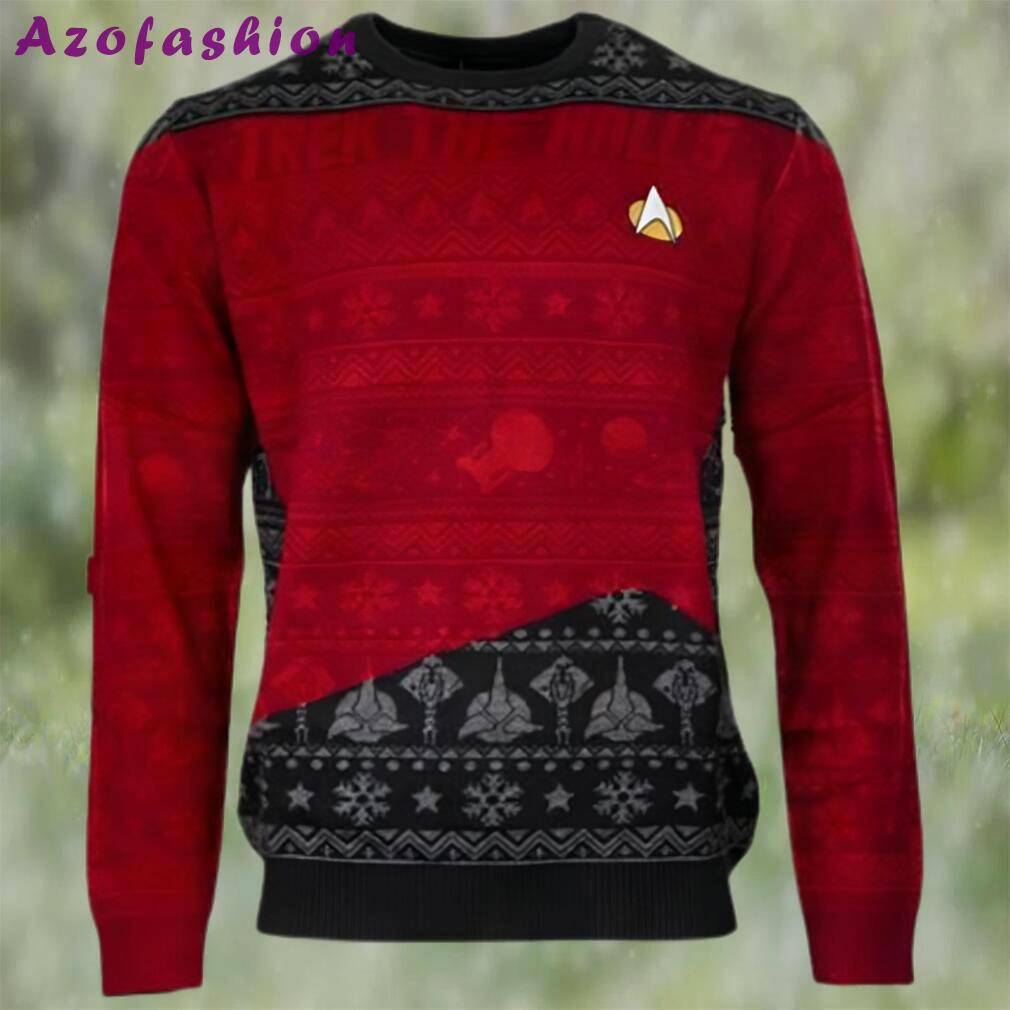 Official star trek trek the halls ugly christmas sweater red Christmas Ugly Sweater