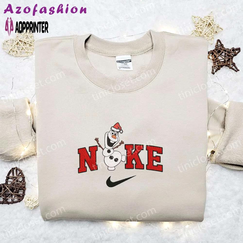 Olaf disney x nike christmas embroidered sweatshirt: festive disney characters shirt perfect christmas gift! Embroidered Shirt