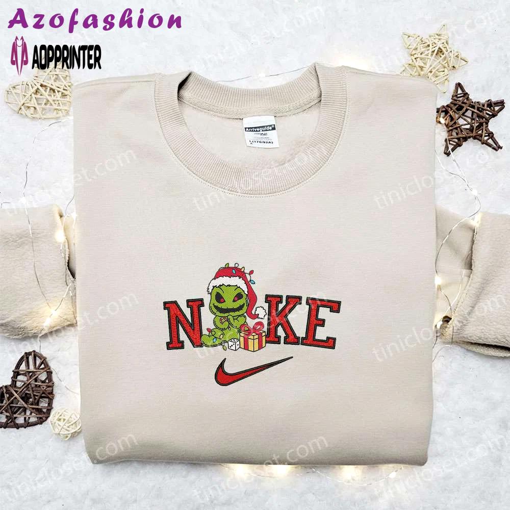 Oogie boogie christmas light x nike embroidered sweatshirt: movie merry christmas shirt best gift ideas Embroidered Shirt