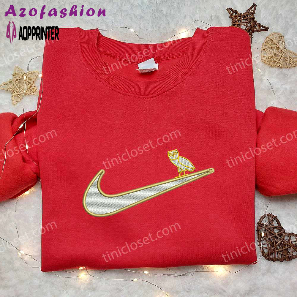 Owl x nike swoosh embroidered sweatshirt – animal & nike inspired shirt Embroidered Shirt
