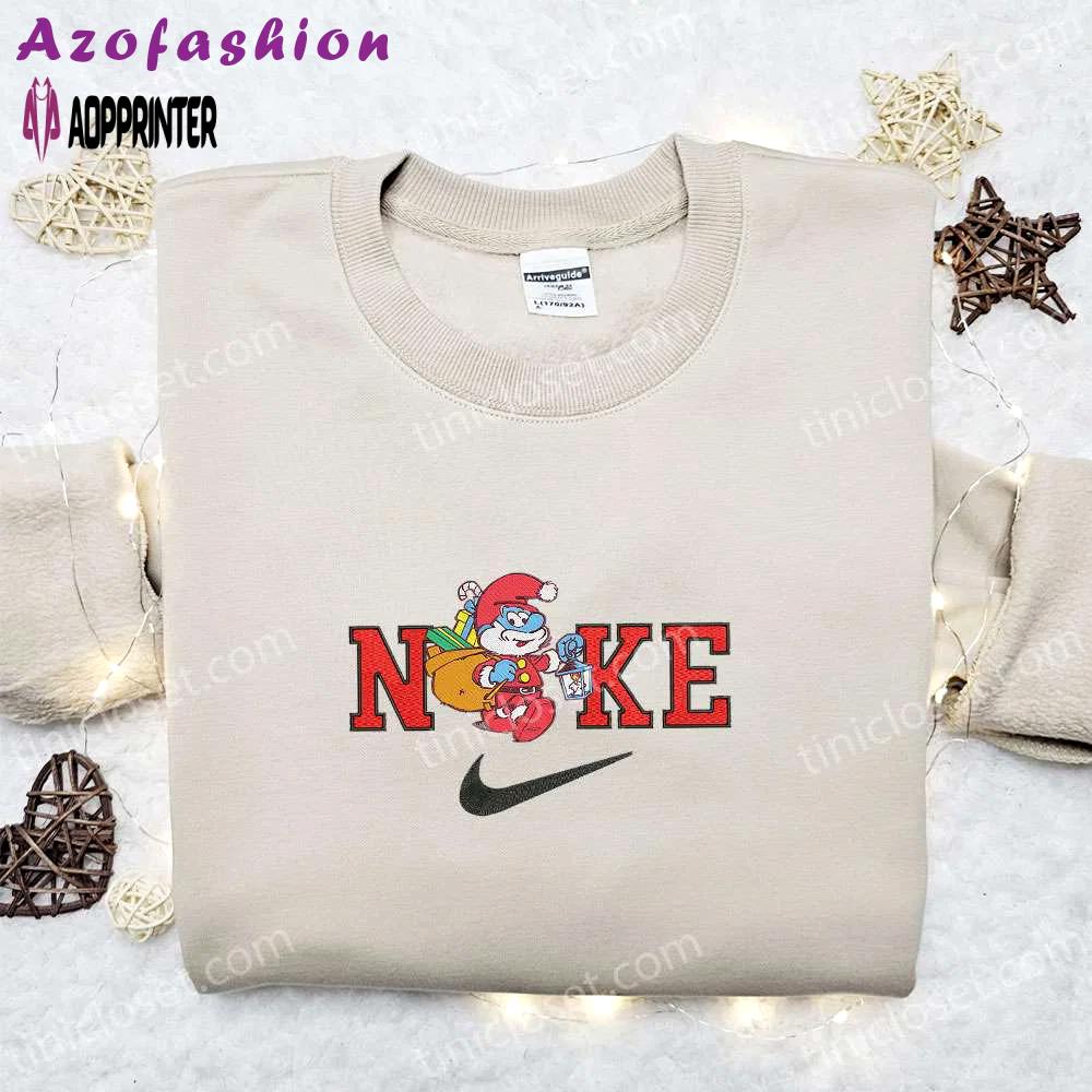 Papa grumpy smurf x nike christmas embroidered sweatshirt: best merry christmas gift ideas Embroidered Shirt
