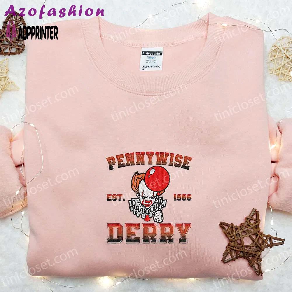 Pennywise derry embroidered shirt: it horror movie t-shirt best gift idea Embroidered Shirt