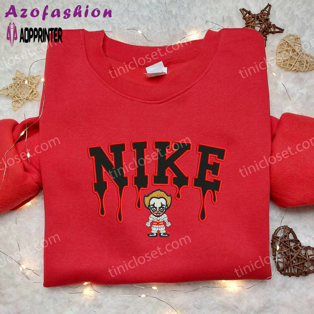 Pennywise x nike embroidered shirt: customized it shirt with clown design Embroidered Shirt