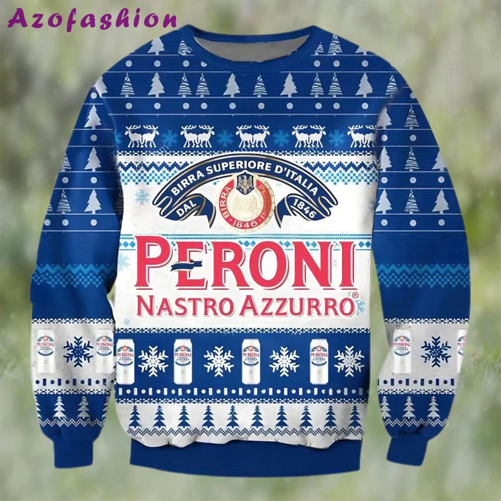 Peroni nastro azzurro beer ugly christmas sweater, faux wool sweater, gifts for beer lovers, international beer day, best christmas gifts for 2022 ? pri Christmas Ugly Sweater