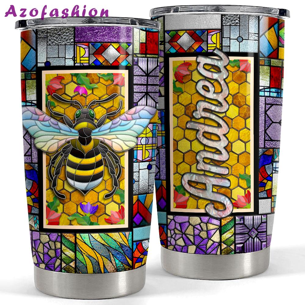 Personalized bee tumbler with customize name stained glass drawing Personalized Tumbler