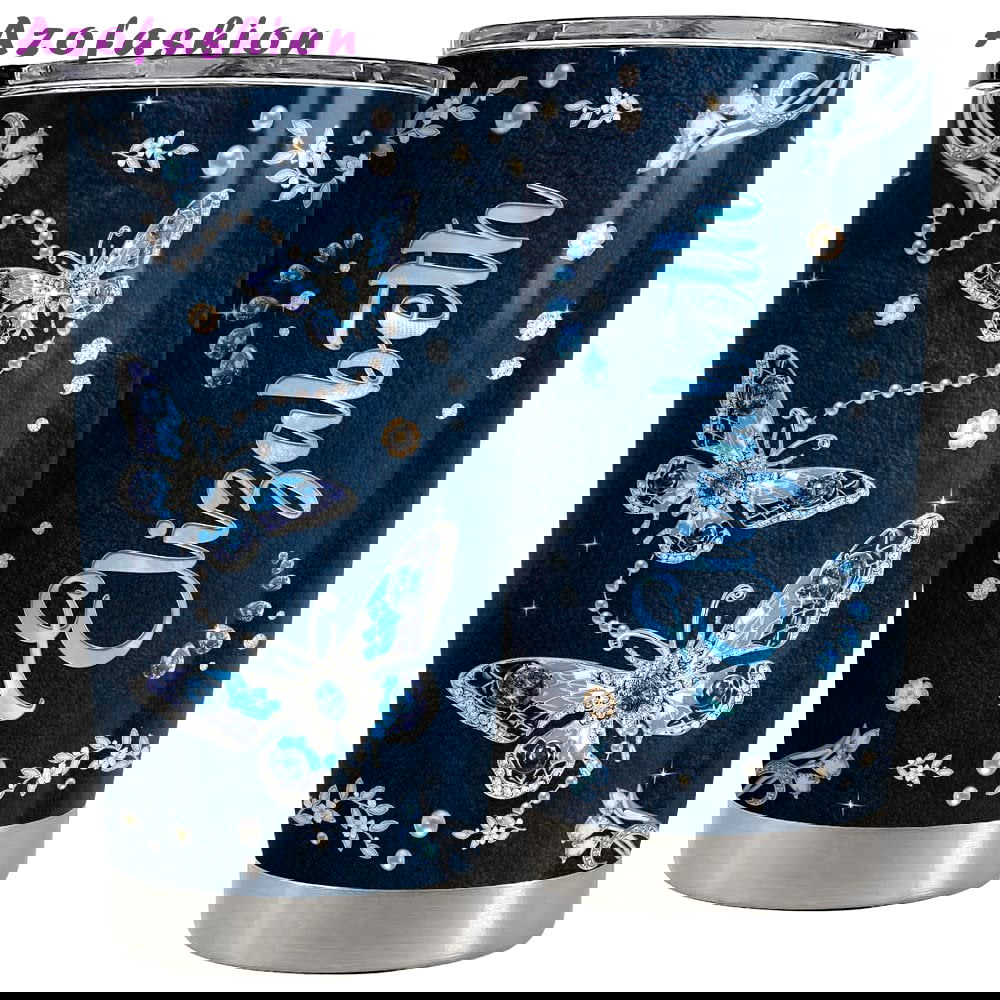 Personalized blue butterfly tumbler jewelry drawing for animal lover Personalized Tumbler