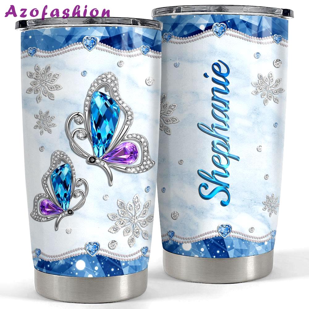 Personalized butterfly tumbler with customize name jewelry drawing Personalized Tumbler