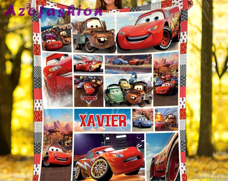 Personalized cars movies blanket, lightning mcqueen blanket, pixar cars characters, birthday gift for him, home bedding decor Quilt Blanket