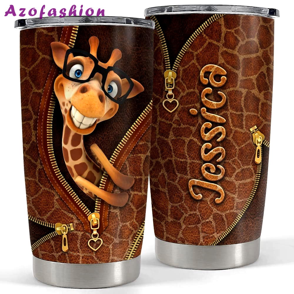 Personalized giraffe tumbler funny leather drawing for animal lover Personalized Tumbler