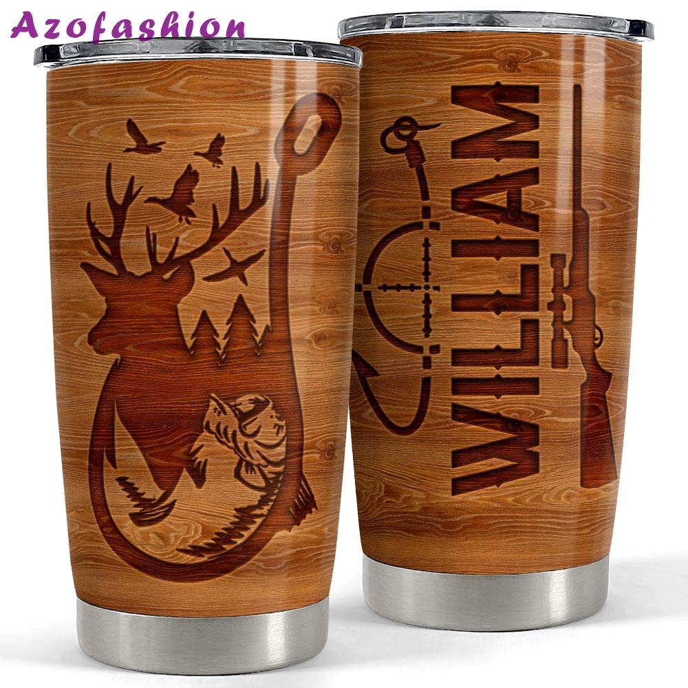 Personalized hunting tumbler fishing and hunting love wood drawing Personalized Tumbler