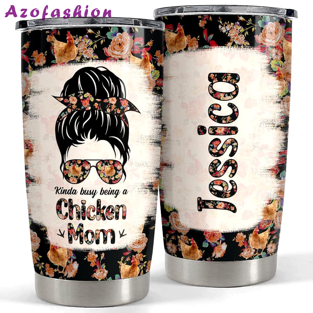 Personalized mom tumbler chicken mom bun hair mother day gift Personalized Tumbler