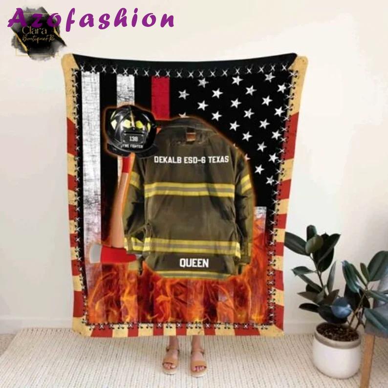 Personalized name firefighter usa fleece blanket, mink sherpa blanket, father's day gift, firefighter blanket, hero blanket Quilt Blanket