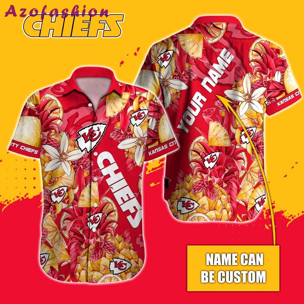 Personalized nfl kansas city chiefs special tropical fruit button shirt Hawaii Shirt Shorts & Flip Flops