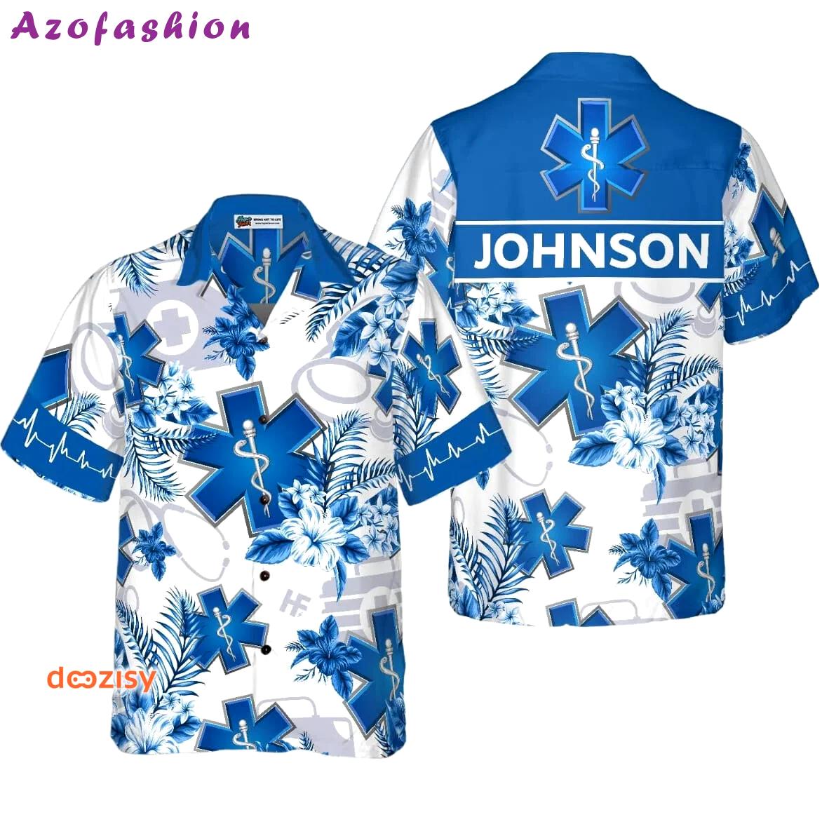 Personalized paramedic flower leaf blue 3d hawaiian shirt Hawaii Shirt Shorts & Flip Flops