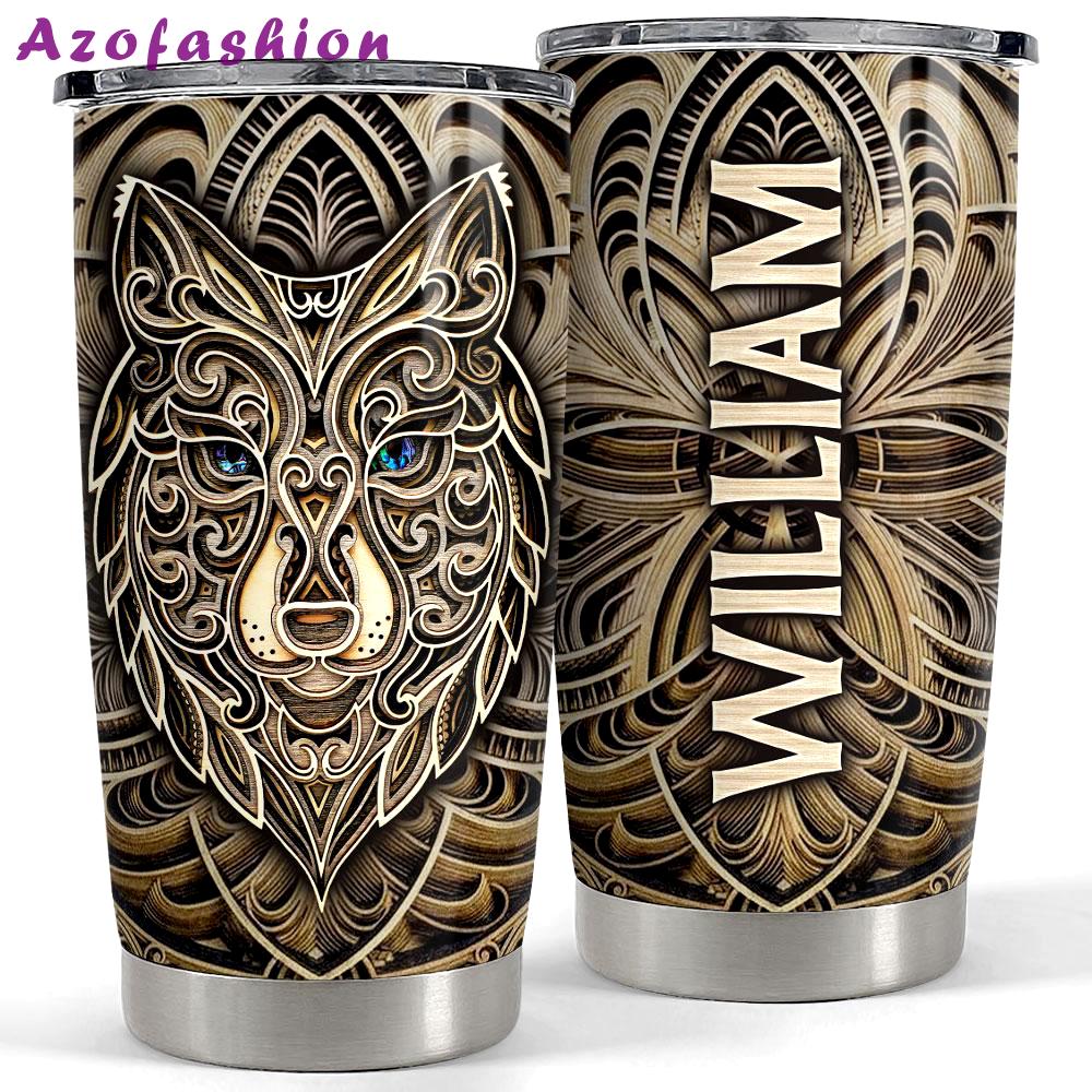 Personalized wolf tumbler with customize name abstract drawing Personalized Tumbler