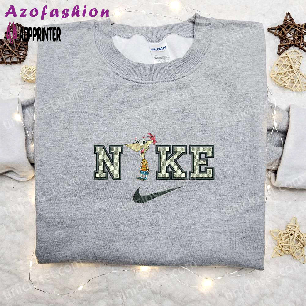 Phineas flynn x nike cartoon embroidered shirt – stylish phineas and ferb inspired nike shirt Embroidered Shirt