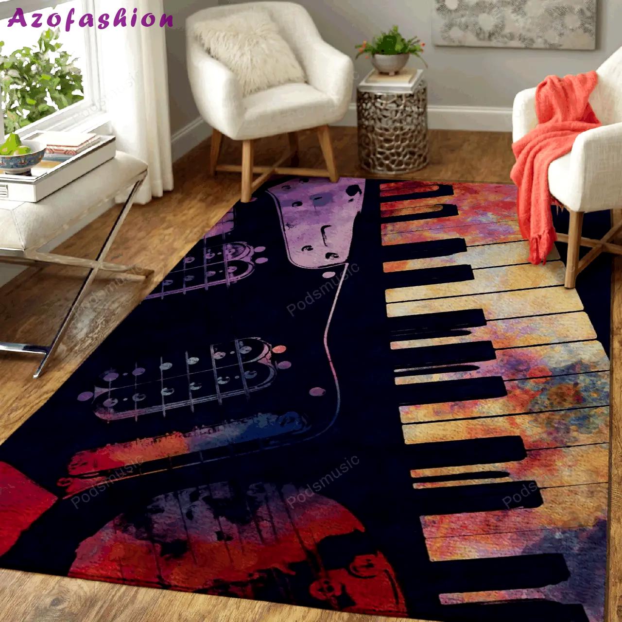 Piano and guitar music art for fans area rug living room carpet rug regtangle carpet floor decor home decor Rectangle Rug