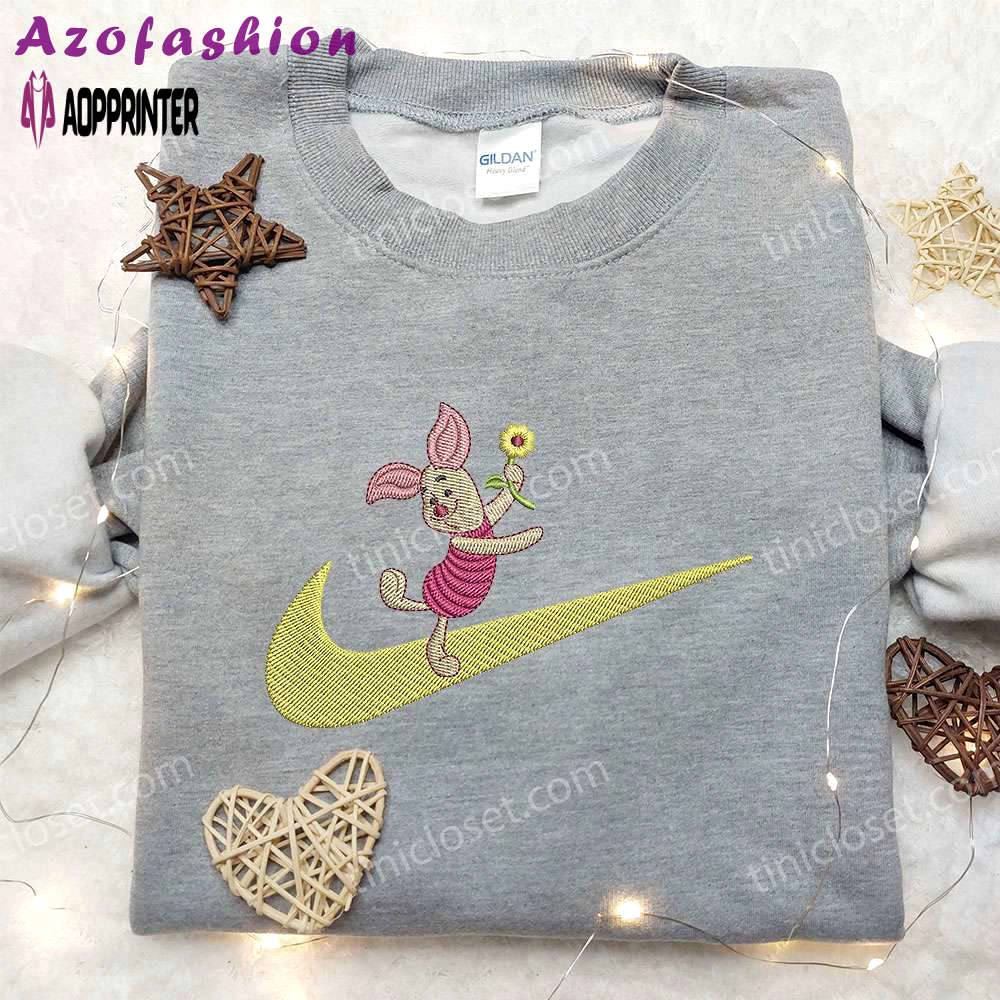 Piglet x nike swoosh embroidered sweatshirt winnie the pooh disney nike inspired shirt Embroidered Shirt