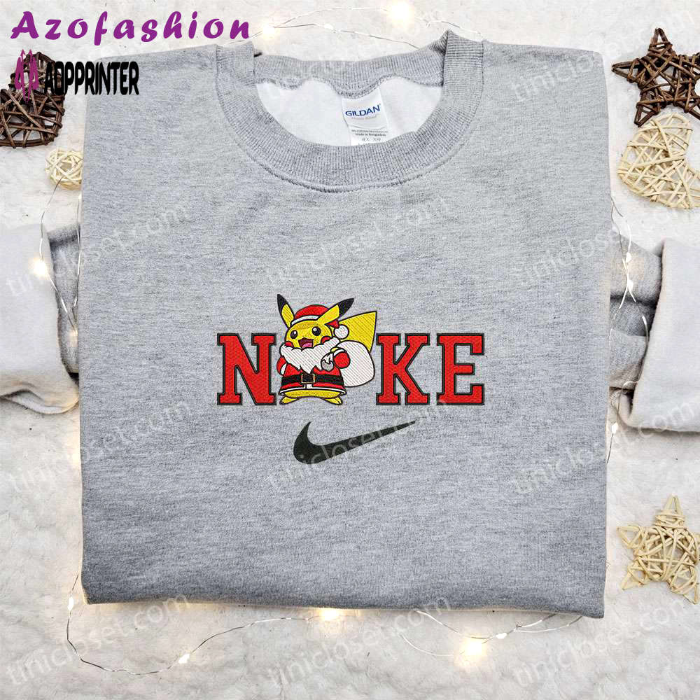 Pikachu santa claus x nike embroidered sweatshirt: merry christmas shirt perfect gift idea Embroidered Shirt