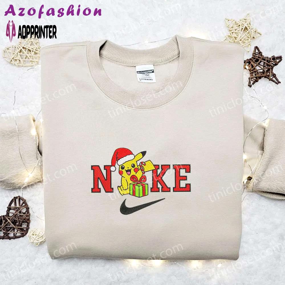 Pikachu x nike embroidered sweatshirt: merry christmas box shirt best gift ideas Embroidered Shirt