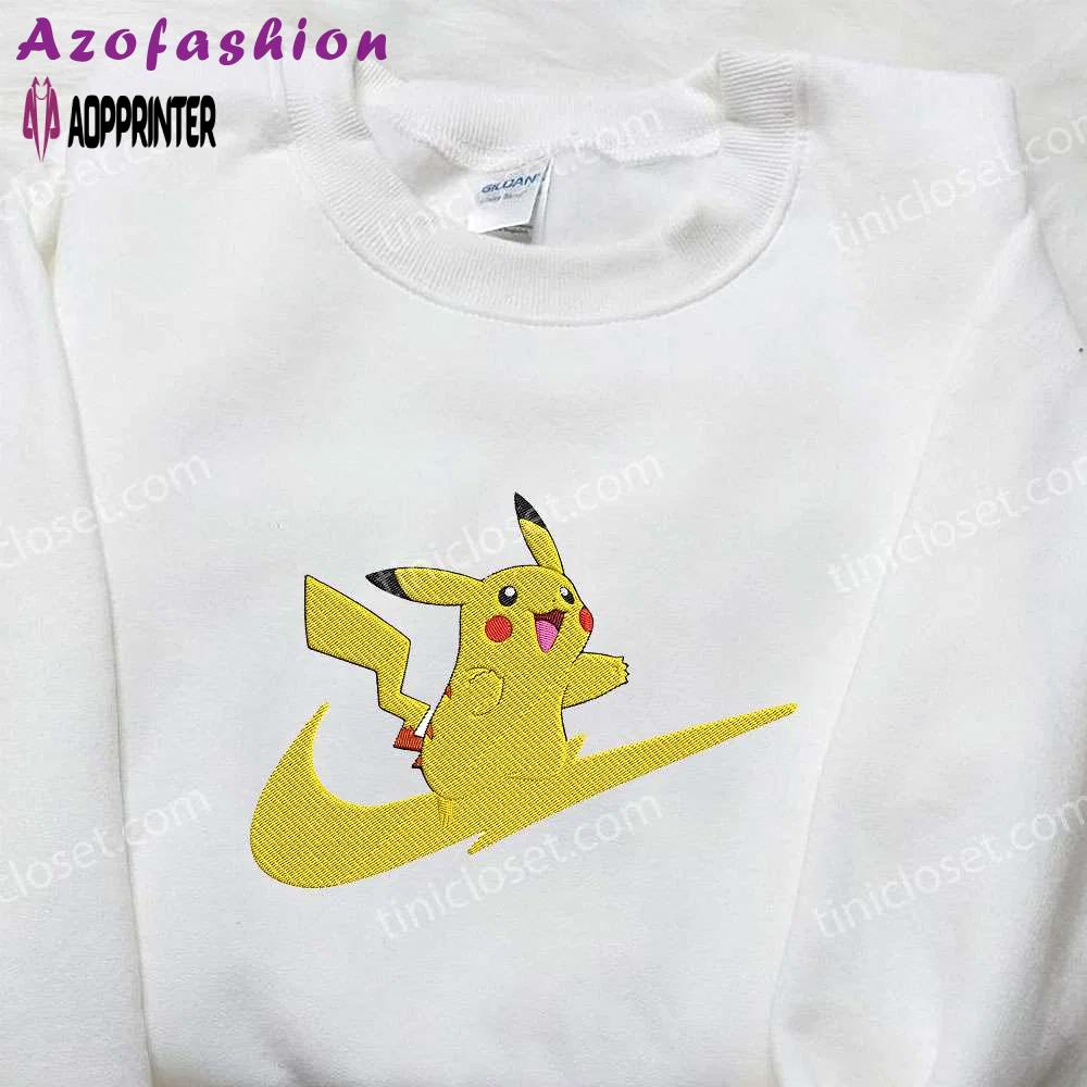 Pikachu x nike swoosh embroidered sweatshirt: pokemon inspired nike shirt Embroidered Shirt