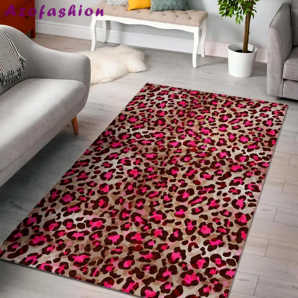 Pink dot cheetah leopard pattern print area rug living room rug home decor Rectangle Rug