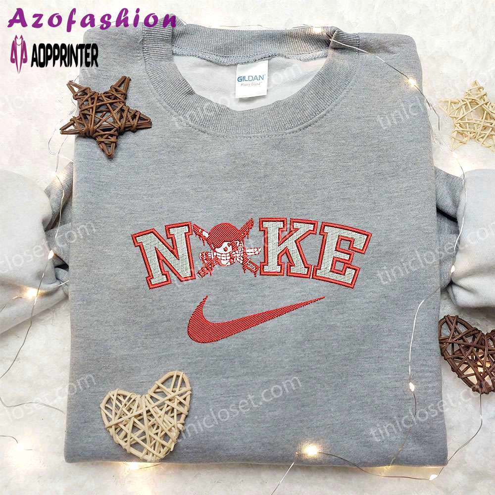 Pirate zoro x nike embroidered sweatshirt: one piece & nike inspired shirt Embroidered Shirt