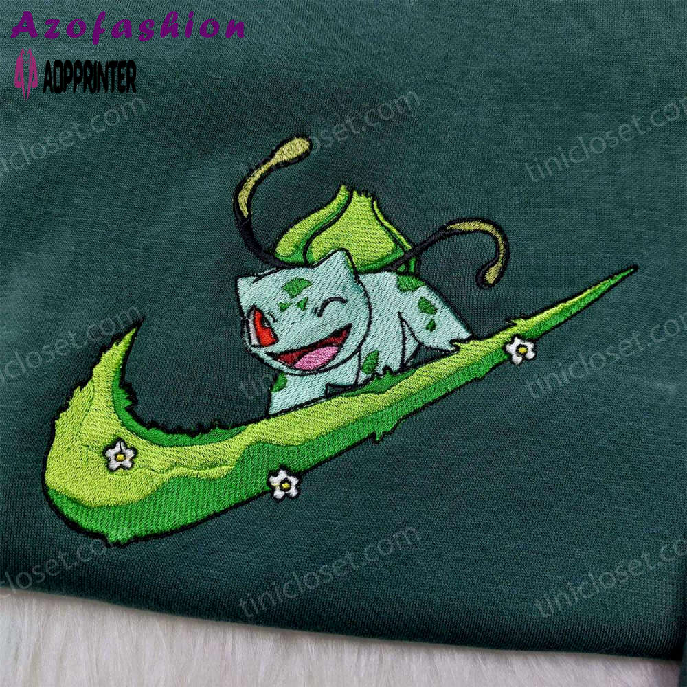 Pokemon bulbasaur nike embroidered sweatshirt – anime custom shirt Embroidered Shirt